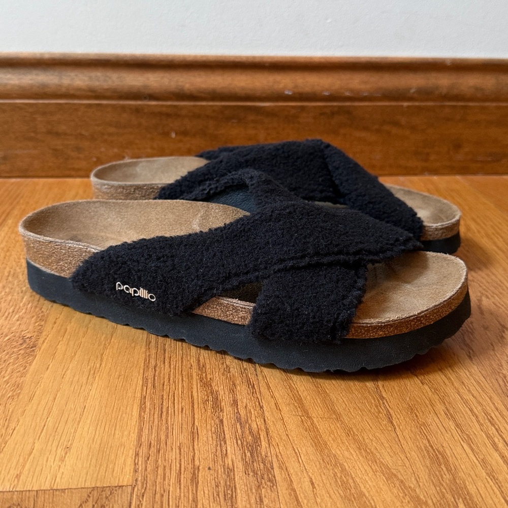 Birkenstock Papillio Shearling Sandals Black EU 39 Ladies 8-8.5 Narrow - Picture 4 of 12